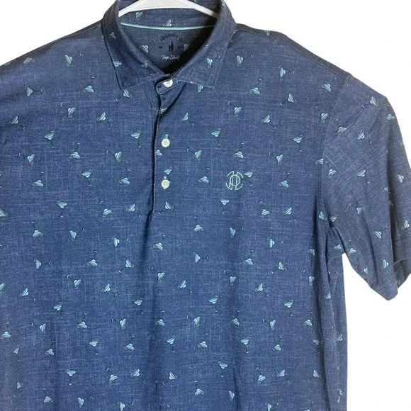 Johnnie O Top Shelf Mens Blue Martini Print Short Sleeve Polo Shirt Size M - Picture 5 of 10
